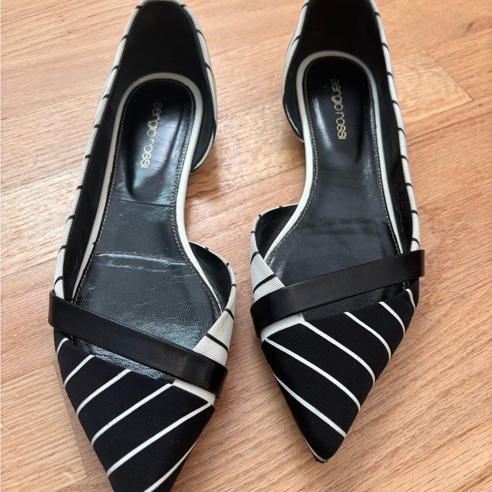 Sergio Rossi Black and White Striped Flats